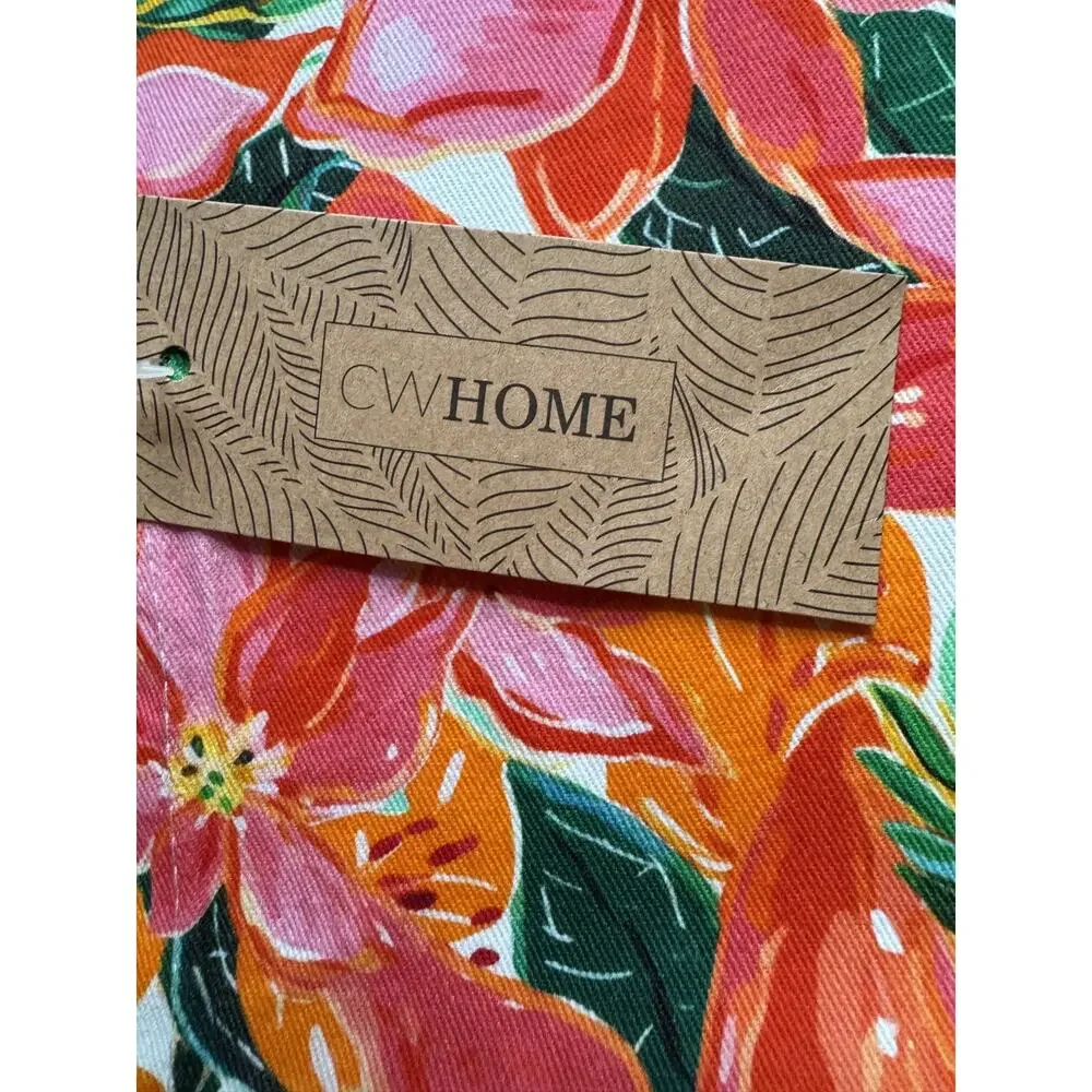 CW Home Tropical Poinsettia Kitchen Towels Qty 2 Cotton Floral Pink Orange NWT